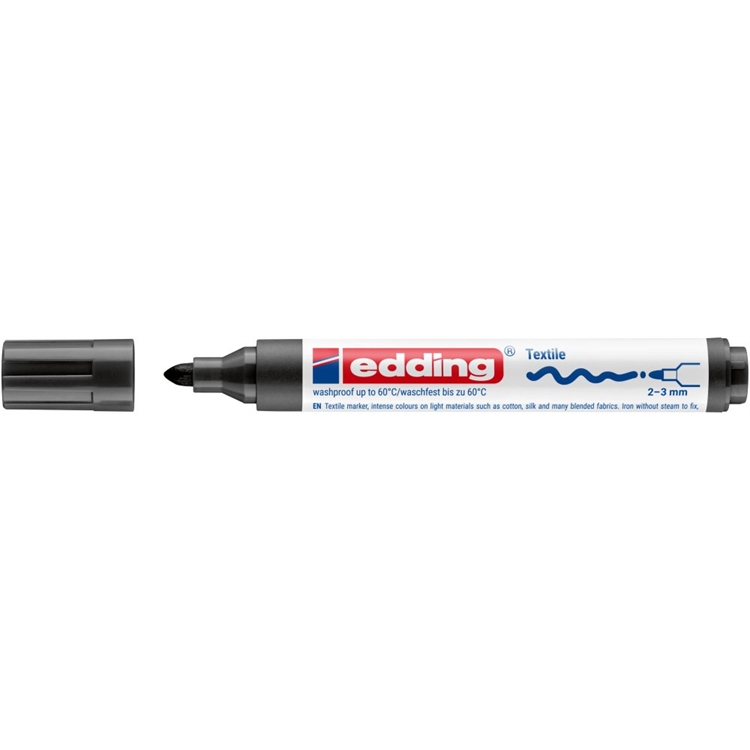 Tekstiilikynä edding 4500 2-3 mm musta - kiinnitetään silittämällä, kestää 60 °C pesun