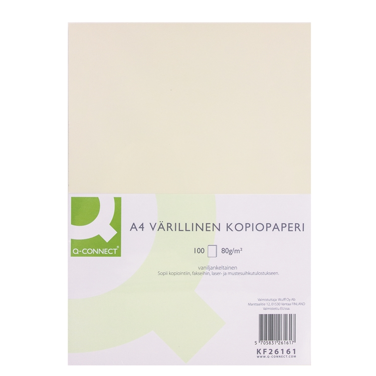Kopiopaperi Q-CONNECT A4 80g vaniljankeltainen /100 arkkia