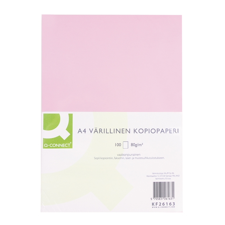Kopiopaperi Q-CONNECT A4 80g vaaleanpunainen /100 arkkia