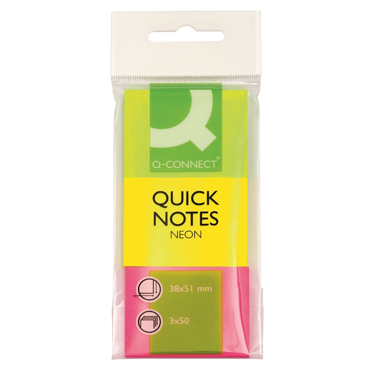 Viestilappu Q-CONNECT 38x51mm neonvärilajitelma 3 väriä