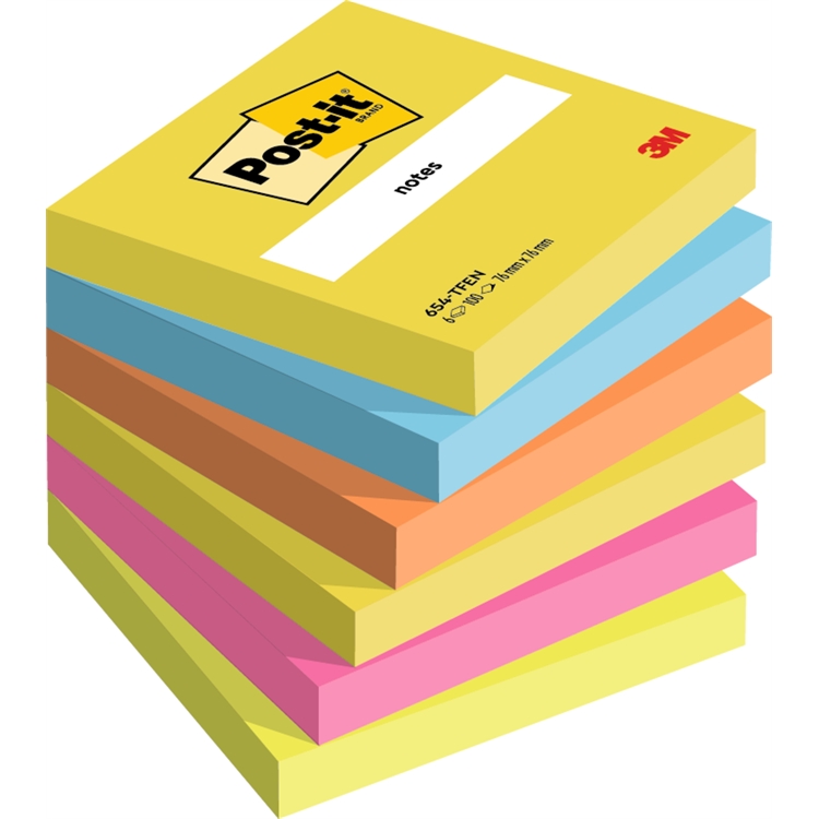 Viestilappu Post-it Energetic 654 76x76mm /6 kpl - energisen voimauttavat värit