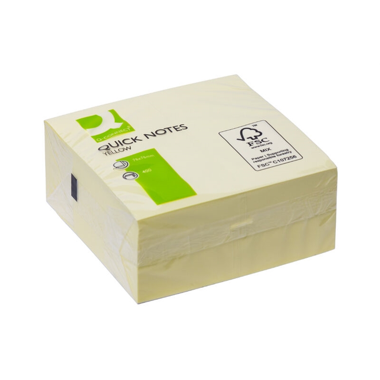 Viestilappukuutio Q-CONNECT 76x76mm FSC keltainen - sisältää 400 FSC-sertifioitua viestilappua