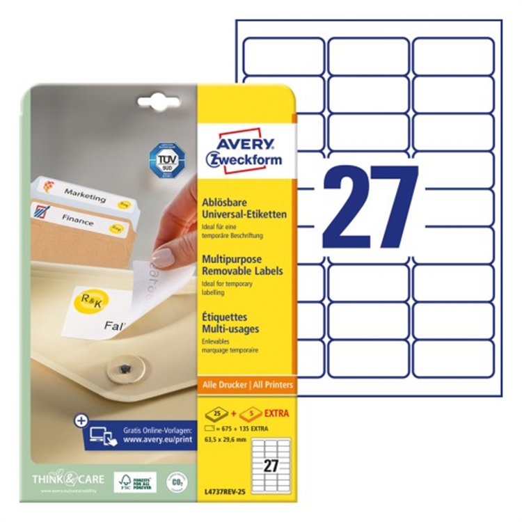 Monitoimitarra Avery L4737 irrotettava 63,5x29,6/675 - FSC-sertifioitu