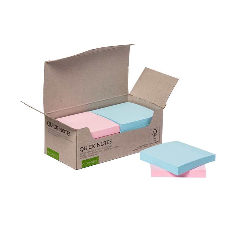 Viestilappu Q-CONNECT Recycled 76x76mm 2 pastelliväriä /12