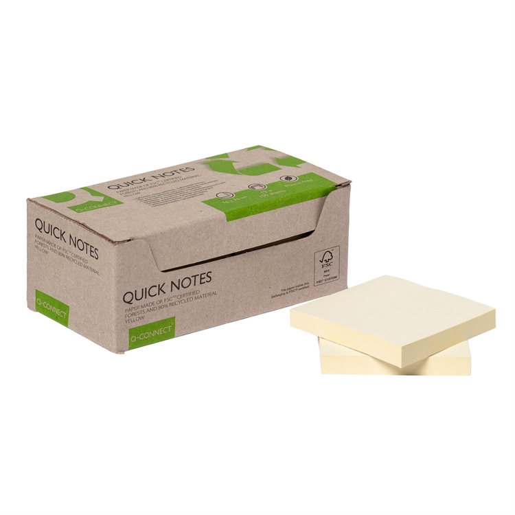 Viestilappu Q-CONNECT Recycled 76x76mm keltainen /12