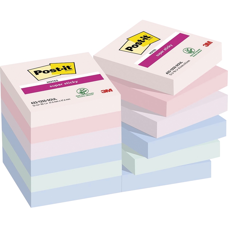 Viestilappu Post-it SuperSticky Soulful 47,6 x 47,6 - 60% liima-aineesta kasvipohjaista, PEFC-sert