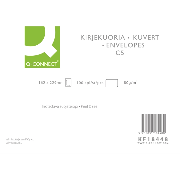 Tarrakuori Q-CONNECT C5 80g valkoinen sisuspainatus /100