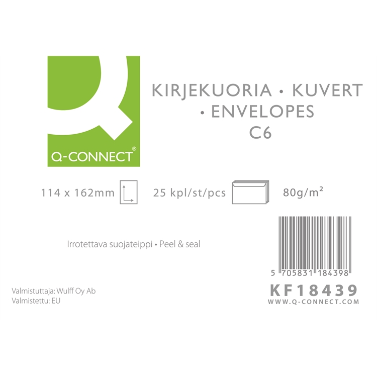 Tarrakuori Q-CONNECT C6 80g valkoinen sisuspainatus /25