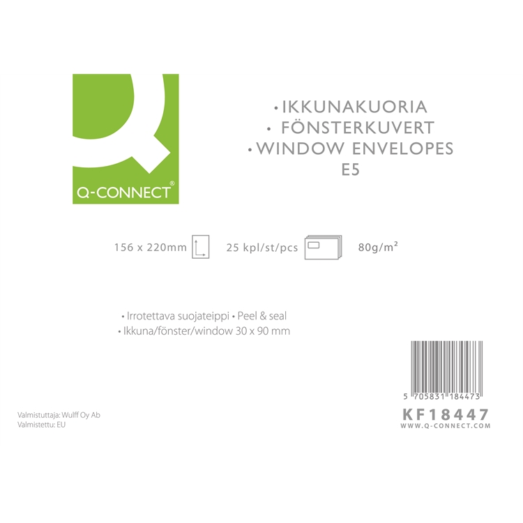Ikkunakuori Q-CONNECT E5 100g tarra valk /25