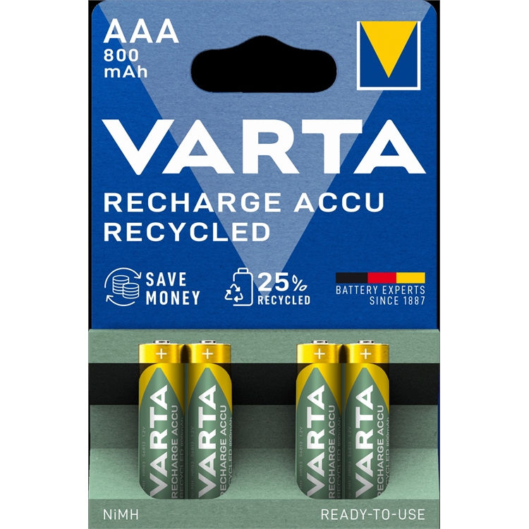 Akkuparisto Varta Recharge AAA 800mAh /4 kpl pkt - heti valmis käyttöön