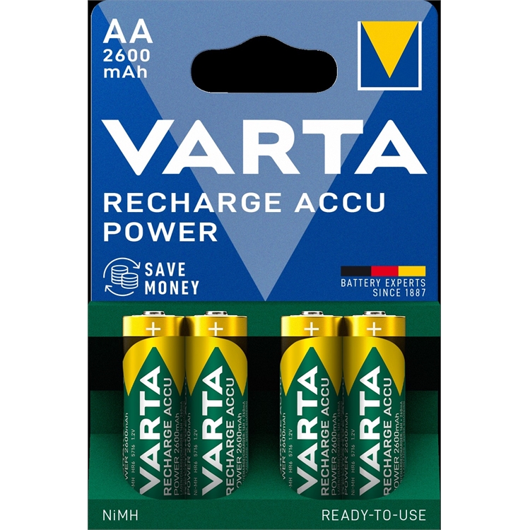Akkuparisto Varta Recharge Accu AA 2600mAh  /4 kpl pkt - heti valmis käyttöön