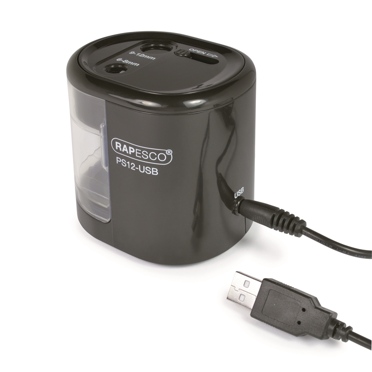 Teroitin Rapesco USB pöytämalli 2-reikäinen musta - toimii USB-kaapelilla tai paristoilla