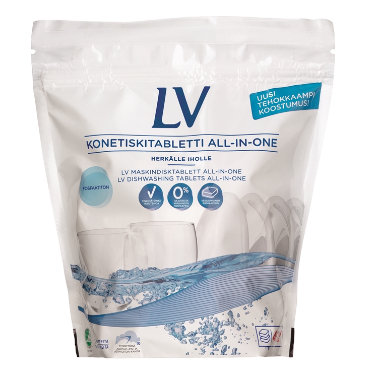 Konetiskitabletti LV all-in-one /40 kpl pss - Joutsenmerkitty, fosfaatiton, ei rehevöitä vesistöjä