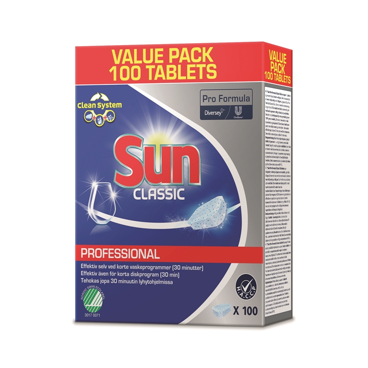 Koneastianpesutabletti Sun Classic Professional /100 kpl pkt - suojaa laseja korroosiolta