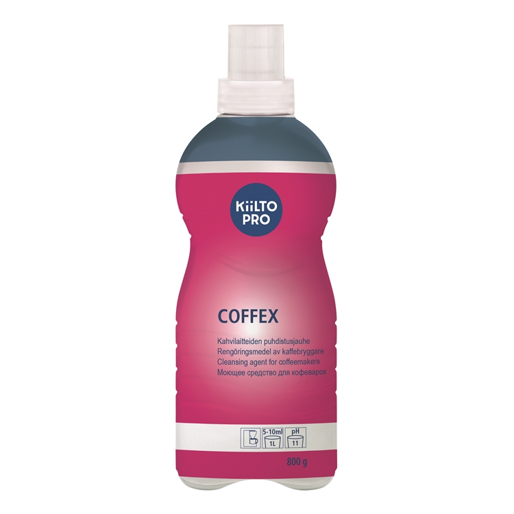 Kahvilaitteiden puhdistusaine Kiilto Coffex 800g - hajustamaton, pölyämätön, tehokas, pH n. 11