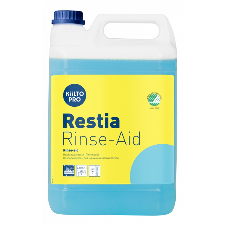Huuhtelukirkaste Kiilto Pro Restia 5kg - nopeuttaa kuivumista, ei pisarajälkiä, Joutsenmerkki