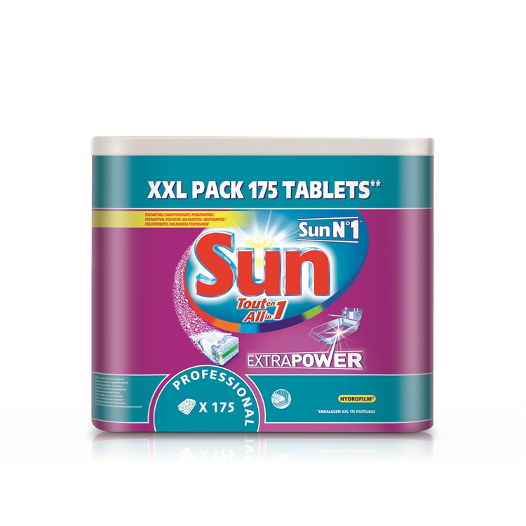 Konetiskitabletti Sun Professional all-in-1 Extra Power /175 - jättipakkaus tehokasta pesuvoimaa