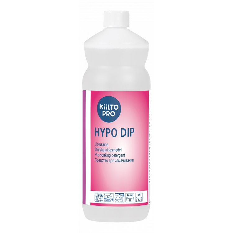 Astioiden liuotusaine Kiilto Hypo Dip 1 L - astioiden ja pintojen desinfioivaan puhdistukseen ym.