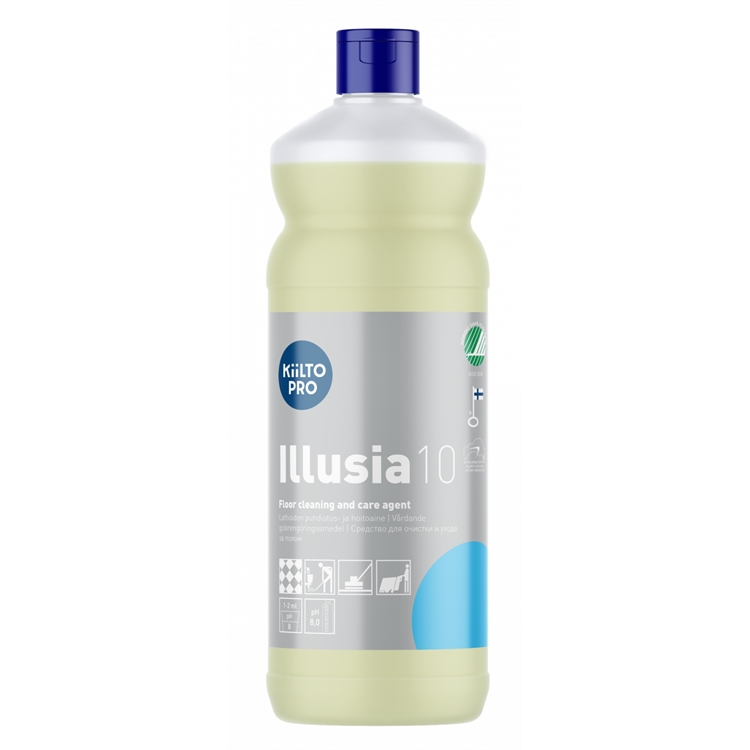 Lattioiden puhdistus- ja hoitoaine Kiilto Illusia 10 1L - kotimainen, hajusteeton, Joutsenmerkitty