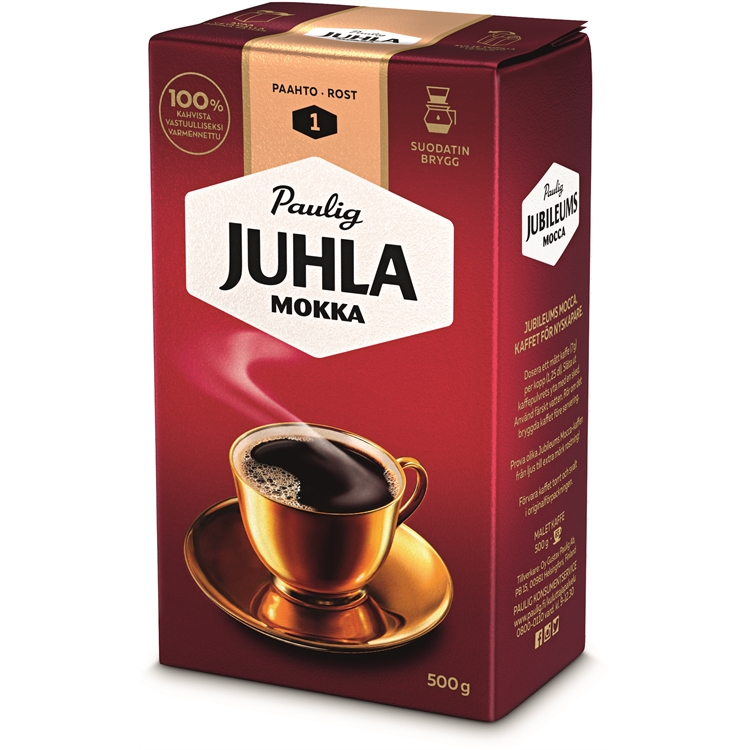 Kahvi Juhla Mokka suodatinjauhatus 500 g - vaaleapaahtoinen, keskitäyteläinen, vivahteikas kahvi