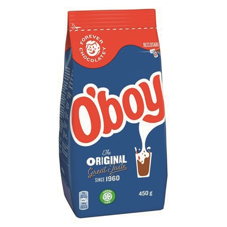 Kaakaojuomajauhe O'boy Original 450 g - vähärasvainen kaakao 18%, vastuullisesti tuotettu