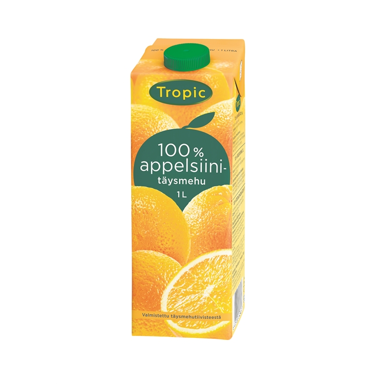 Täysmehu Tropic Appelsiini 100% 1 l - ei lisättyä sokeria, eikä lisä- tai säilöntäaineita