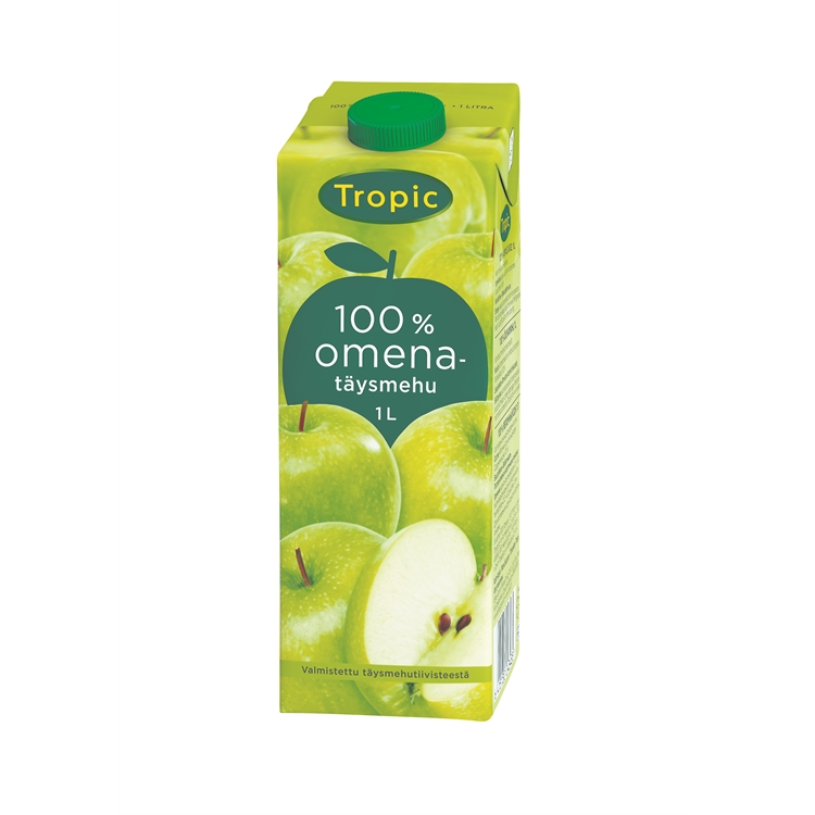 Täysmehu Tropic omena 100% 1 l - ei lisättyä sokeria, eikä lisä- tai säilöntäaineita
