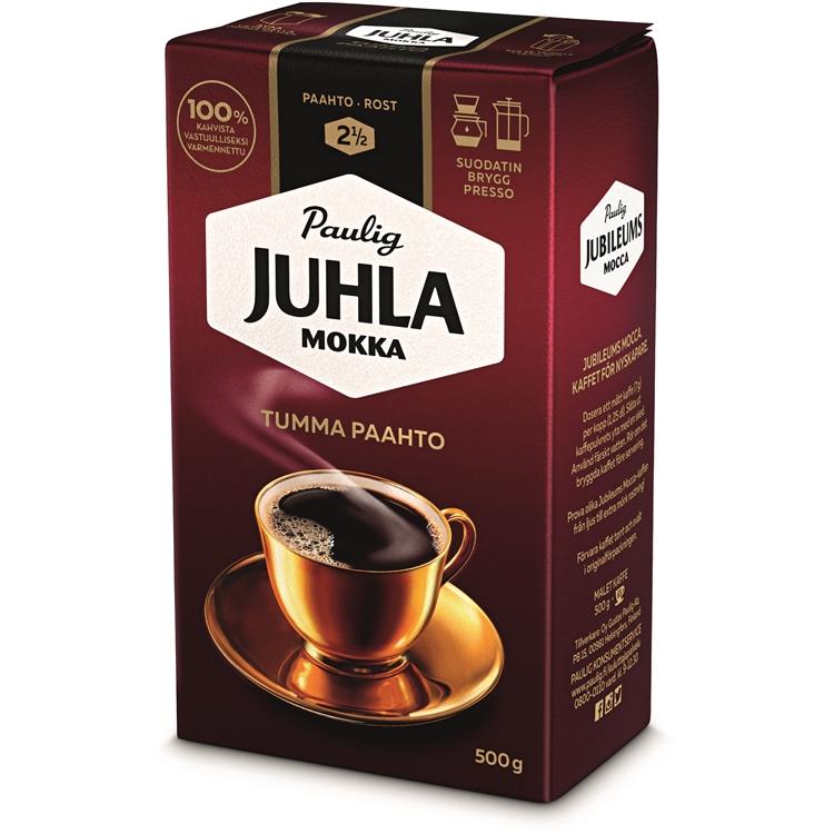 Kahvi Juhla Mokka Tumma Paahto hienojauhatus 500 g - täyteläinen, paahteinen, viipyilevä maku