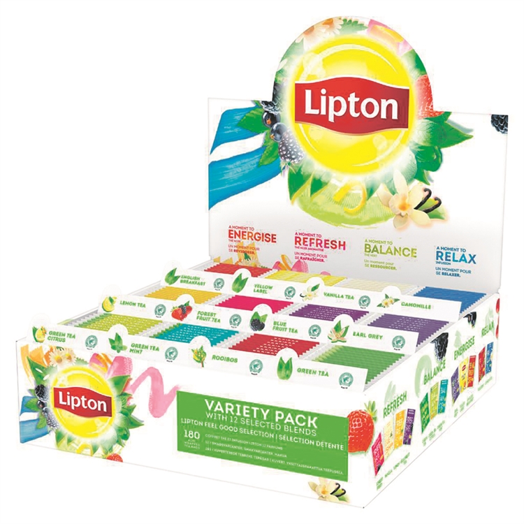 Teelajitelma Lipton kahvilapakkaus 12 x 15 kpl ltk /300G - 12 eri teemakua houkuttelevasti esillä