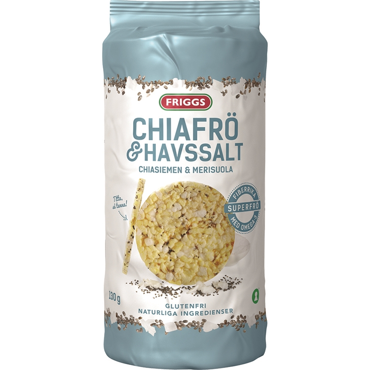 Maissikakku Friggs Chiasiemen & Merisuola ohut 130g - täysjyvää ja runsaasti kuitua, gluteeniton