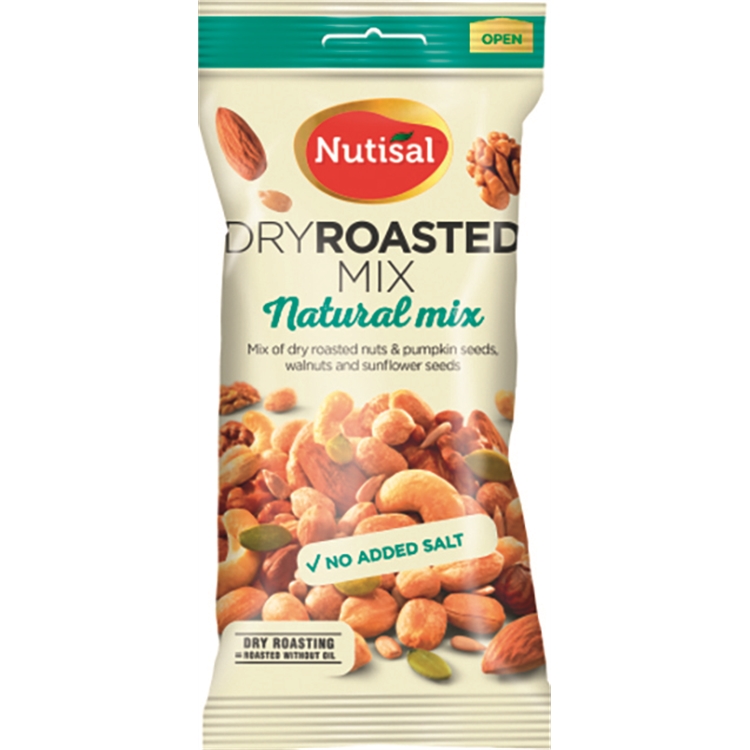 Pähkinä Nutisal Dry Roasted Natural Mix /60g pussi - ei lisättyä suolaa
