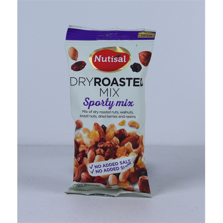 Pähkinä Nutisal Dry Roasted Sporty Mix /60g pussi - ei lisättyä suolaa eikä sokeria!