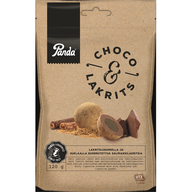 Makeinen Panda Choco Lakrits 120g pss - lakritsijauheella ja suklaalla kuorrutettu salmiakkilakritsi