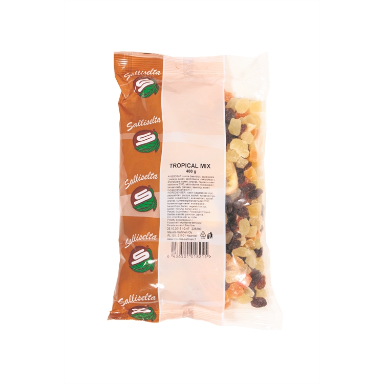 Kuivahedelmäsekoitus Mauste-Sallinen Tropical Mix 400 g - rusinaa, papaijaa, ananasta ja banaania