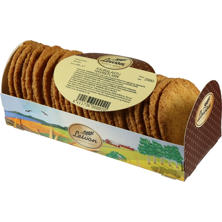 Keksi Leivon Kauralastu 250 g - maidoton, laktoositon, sisältää runsaasti kauraa