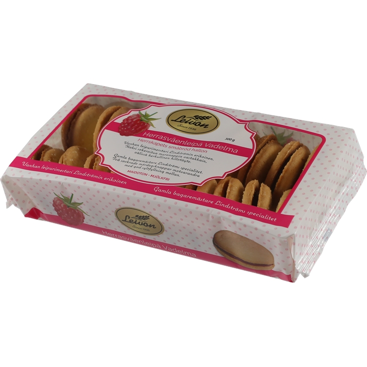 Keksi Leivon Herrasväen Pikkuleipä 300g - vadelmatäytteellä, maidoton ja laktoositon