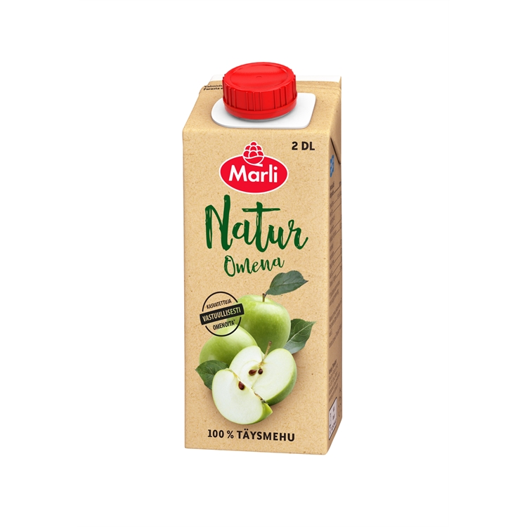 Täysmehu Marli Natur omena 2 dl - 100 % täysmehu, ei lisättyä sokeria, ei lisäaineita