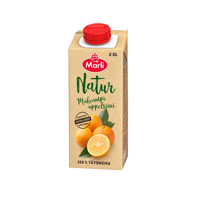 Täysmehu Marli Natur makea appelsiini 2 dl - 100 % täysmehu, ei lisättyä sokeria, ei lisäaineita