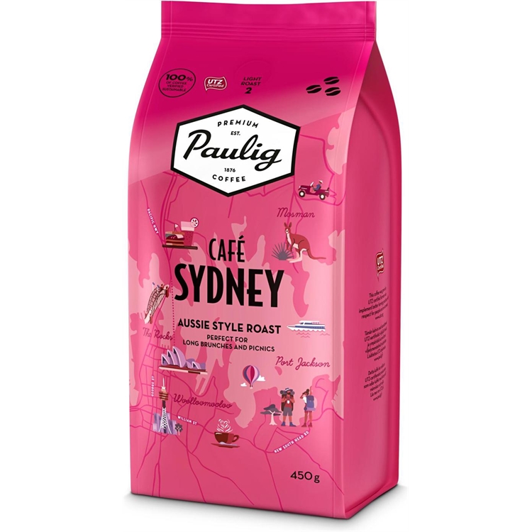 Kahvi Paulig Sydney papu 450g UTZ-sertifioitu - hedelmäinen, hunajaisen makea, tasapainoinen