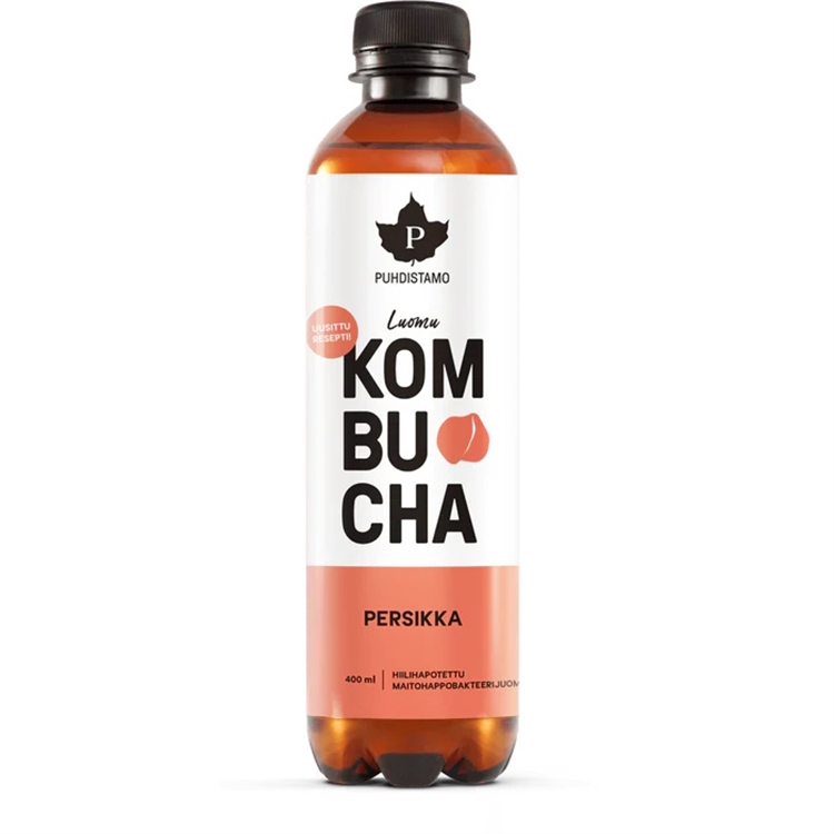 Kombucha Puhdistamo persikka 400 ml (ei sis pantti) - maitohappobakteereita, ei lisäaineita