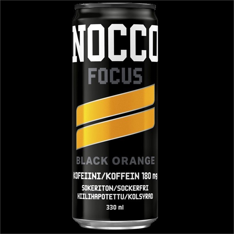 Energiajuoma Nocco Focus Black Orange 0,33 L /24 (ei sis.pant) - kofeiinia, vitamiineja, ei sokeria