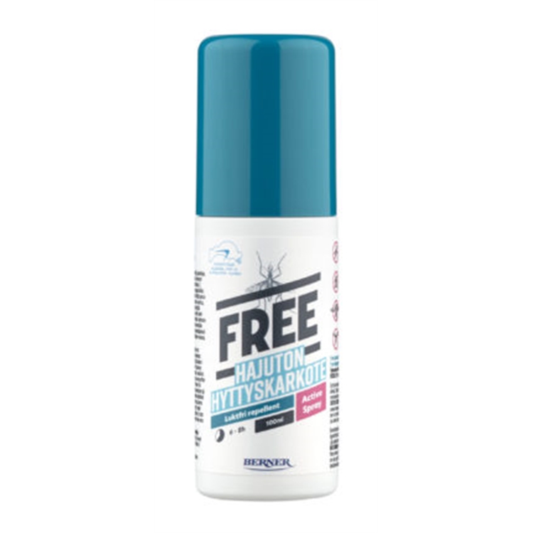Hyttyskarkote Free Active Spray 100ml - kotimainen, hajuton, tehokas, Allergiatunnus