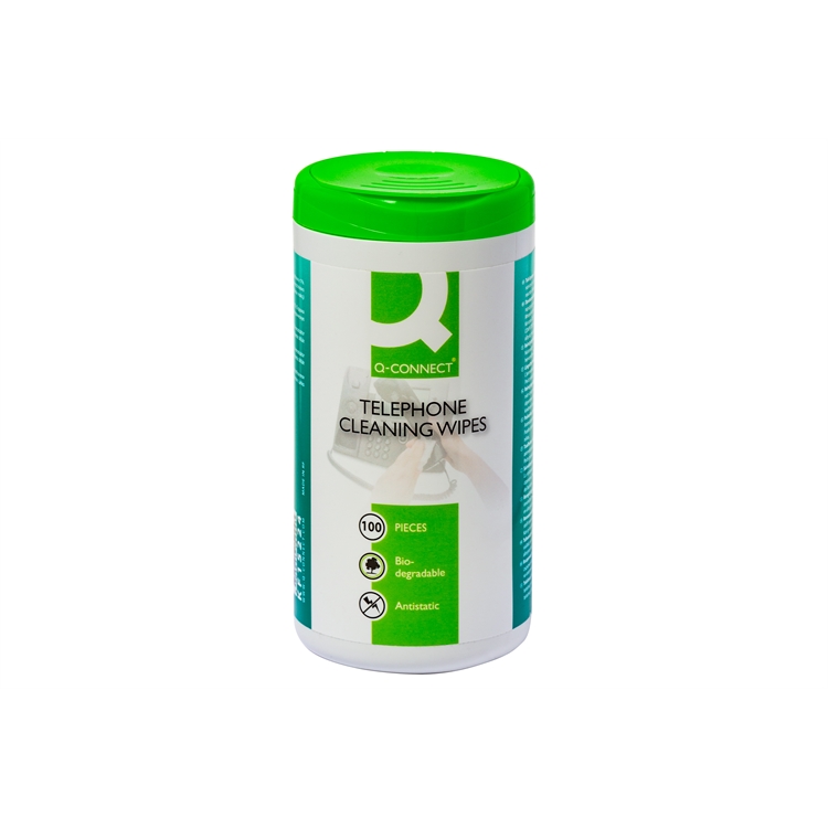 Puhdistusliina Q-CONNECT® puhelimelle /100 kpl - puhelimen puhdistuspyyhe, ei näytöille