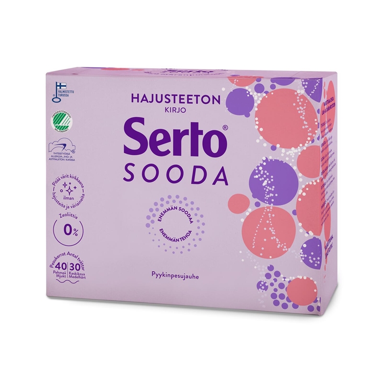 Pyykinpesujauhe Serto Sooda Hajusteeton 1,35 kg - sooda parantaa pesutehoa ja neutraloi hajuja
