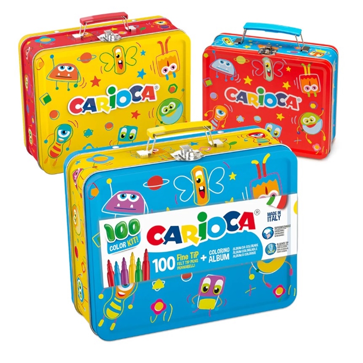 Huopakynälajitelma CARIOCA 100 Color Kit + värityskirja - 100 huopakynää metallisessa laukussa
