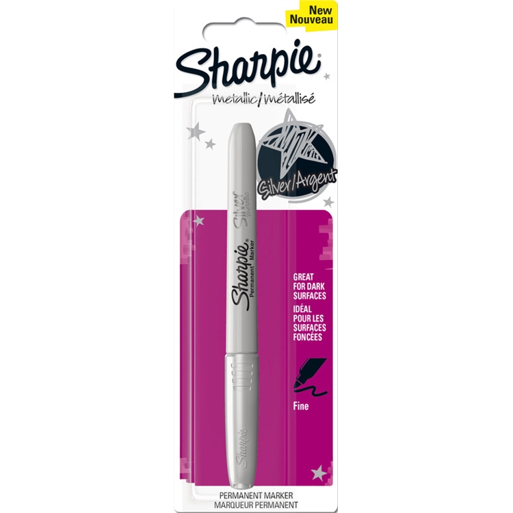 Maalikynä Sharpie Metallic F hopea - tarttuu pysyvästi useimmille pinnoille