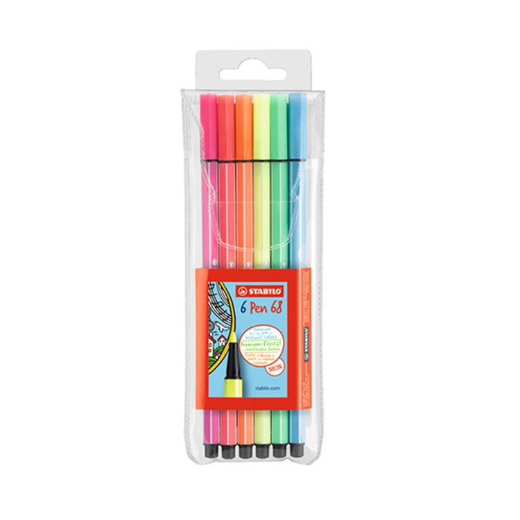 Kuitukärkikynä STABILO Pen 68 neon/6 - hajuton vesipohjainen muste, ventiloitu korkki