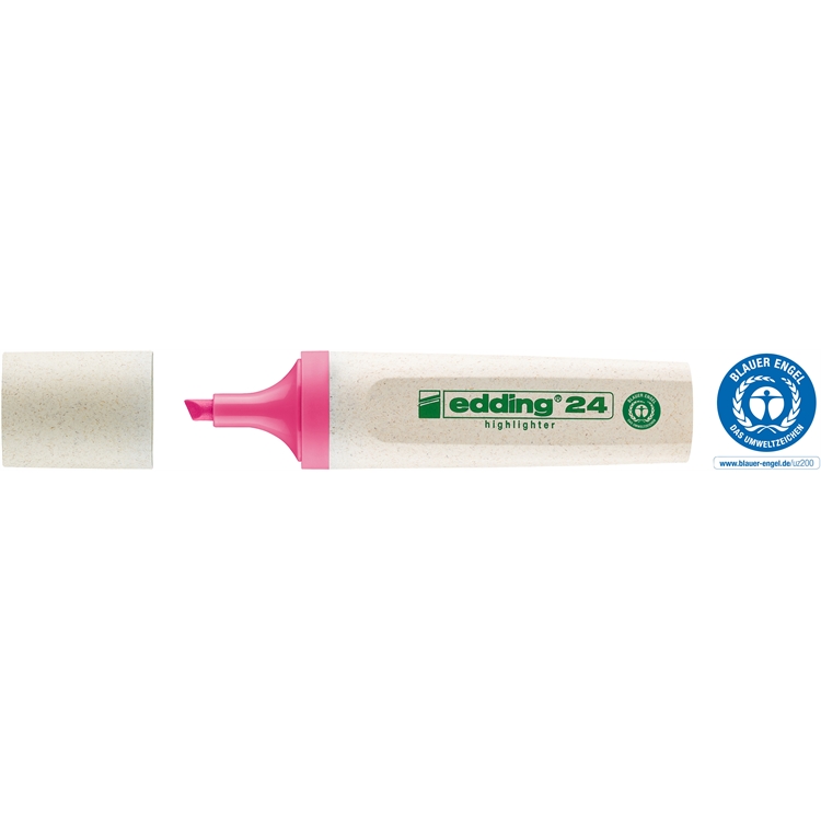 Korostuskynä edding 24 Ecoline pinkki - 90 % materiaalista uusiutuvaa sokeriruokoa, CO2-neutraali