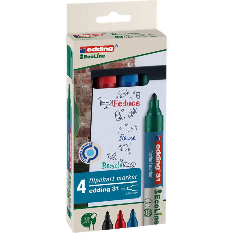 Taulutussi edding 31 Ecoline 4 väriä - 90 % kierrätysmateriaalia, ilmastoneutraali
