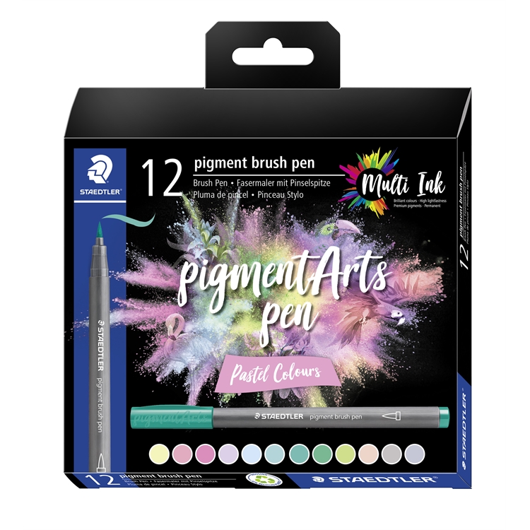 Staedtler Pigment Arts brush pen pastellit/12 - laadukas kuitukynäsarja sivellinkärjellä